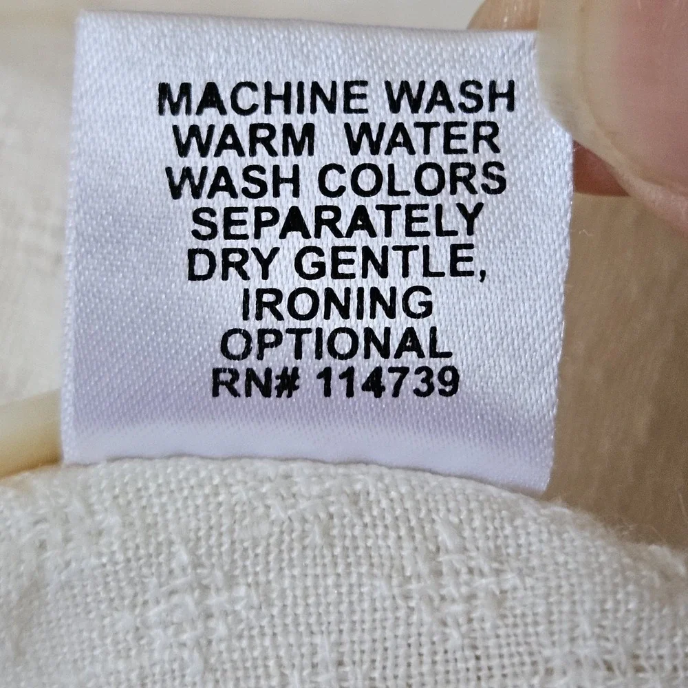 Flax Shift Dress Women's L Cream Textured 100% Linen Button Fairy Coastal Beachy